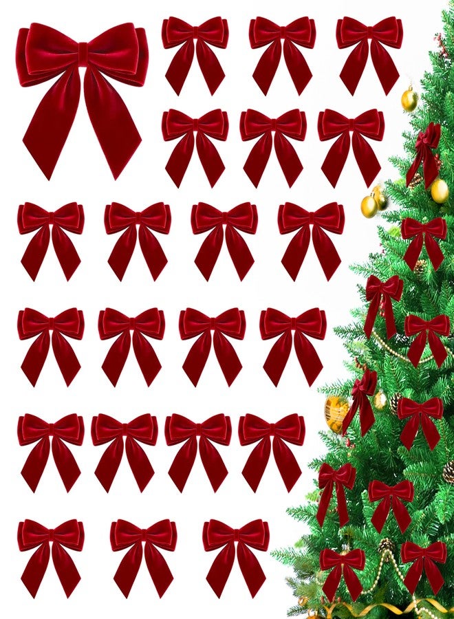 CUPLOOV 24Pcs Velvet Bows for Christmas Tree, Small Red Bows Christmas Decorations with Twist Tie, Bulk Red Velvet Ornaments for Wreath Garland Gift Wrapping Wedding Champagne Parties Decor, 3.5*3.5 in - Image 1